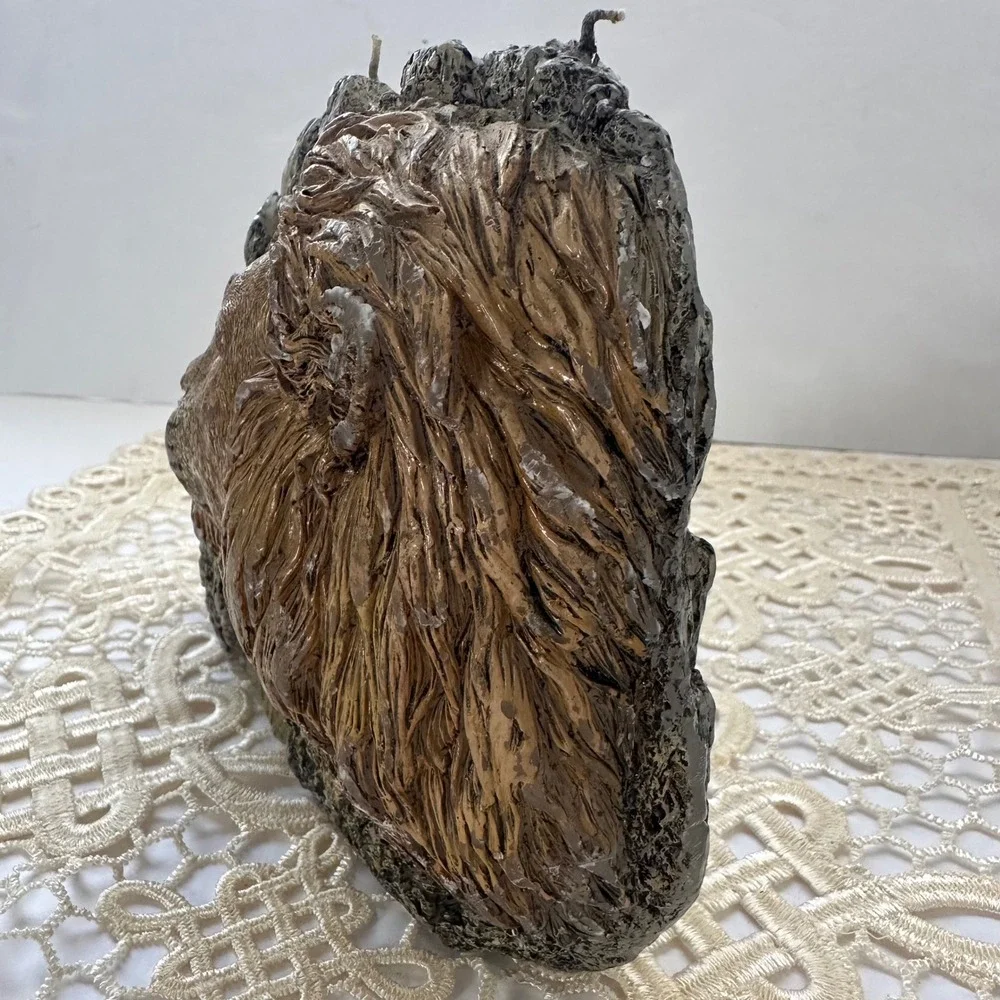 Realistic Hand‎ Carved Lion Head Candle Artisan Decor Safari Core Unburned